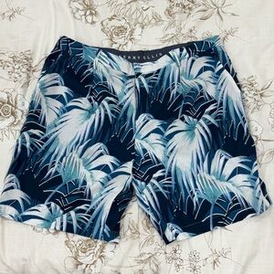 Perry Ellis Blue and White Tropical Leaf Shorts